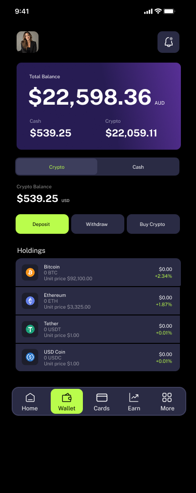 Actual GODL Pay crypto wallet with digital asset balances